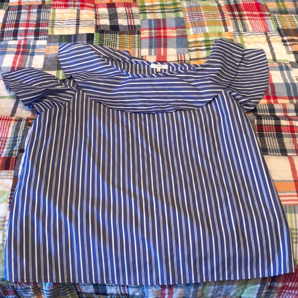 Pleione navy and white striped blouse